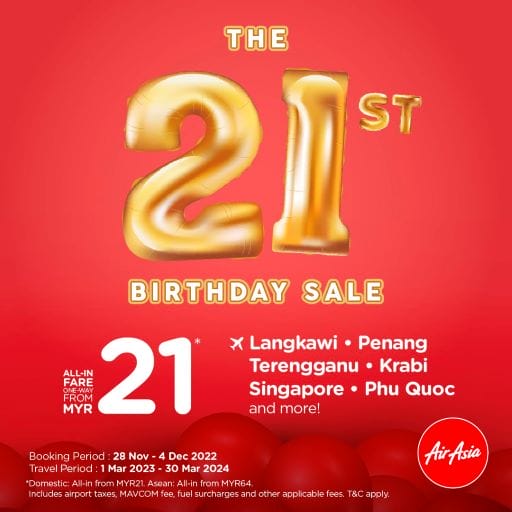 AirAsia’s 21st Birthday Sale Fares Begin at RM21